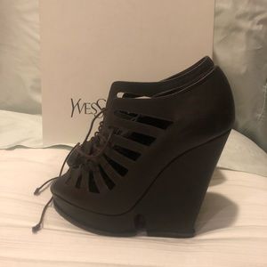 Yves Saint Laurent Dark Brown Lace Up Wedges